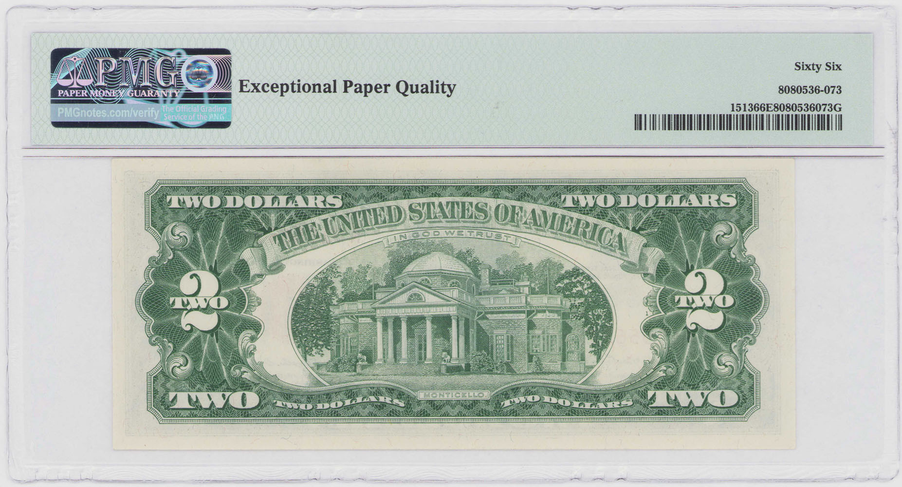USA. 2 dolary 1963, seria AA, PMG 66 EPQ
